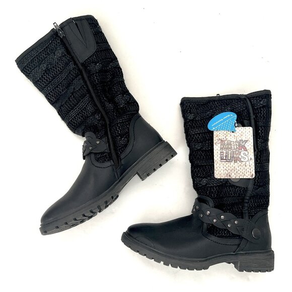 NWT MukLuks Boots Size 6 Black Gayle Mid-Calf Sweater Knit Side Zip Rubber Sole - Picture 1 of 9